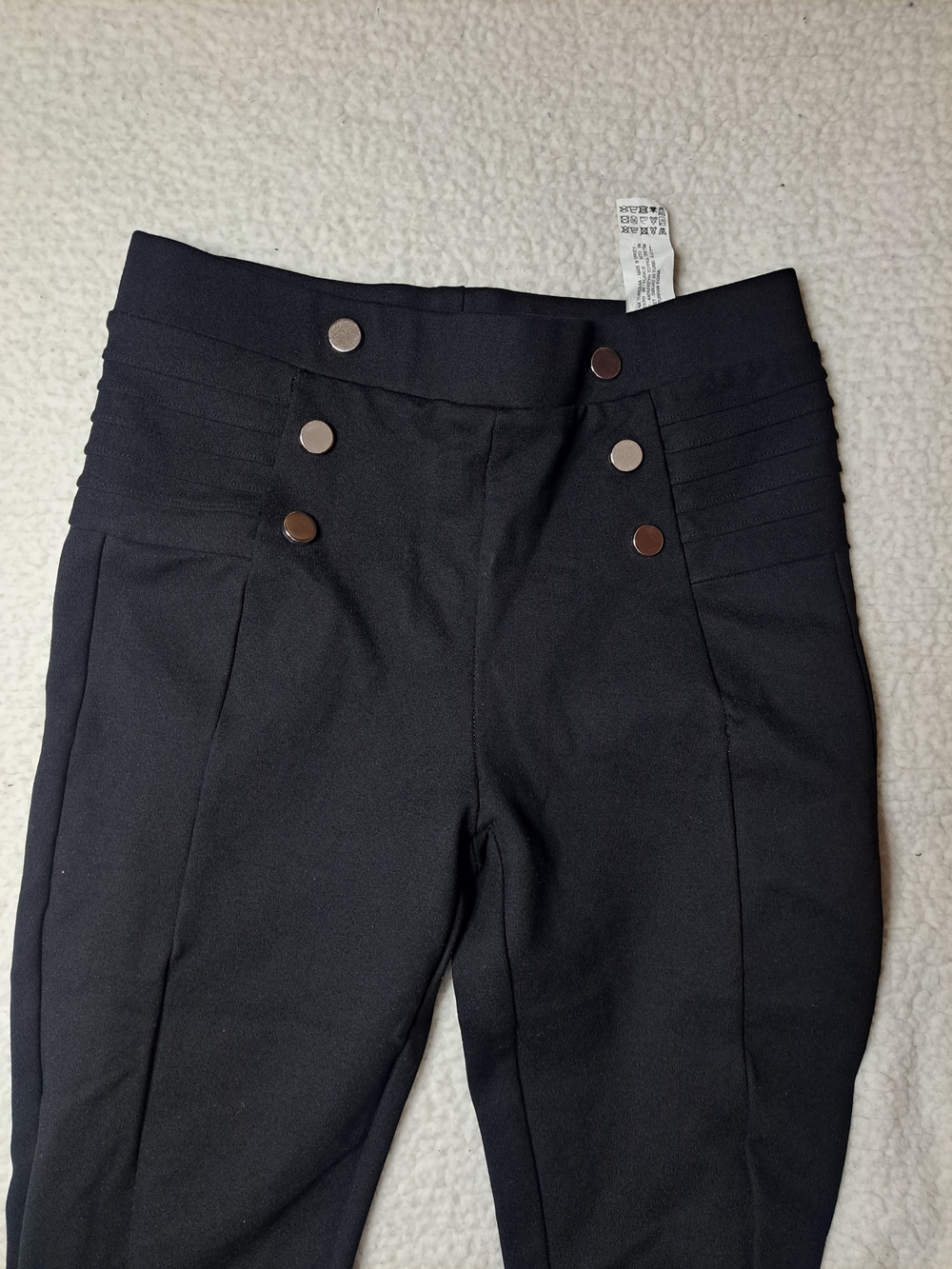 Zara Black Ponte High-Rise Pants with Silver Buttons